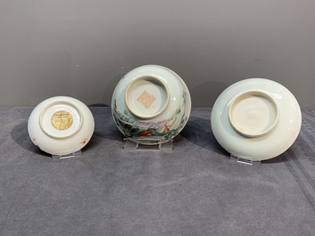 A varied collection of seven Chinese famille rose, verte and monochrome wares, 19th C.
