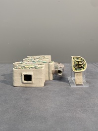 A varied collection of seven Chinese famille rose, verte and monochrome wares, 19th C.