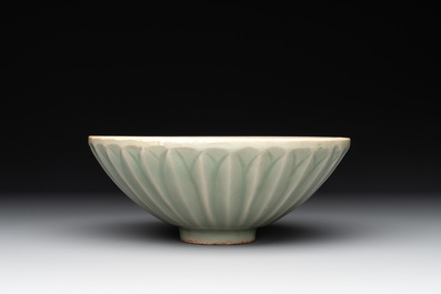 A Chinese Longquan celadon 'lotus' bowl, Song or later