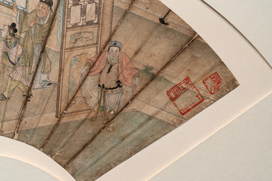 A Chinese fan with folk tale, ink and colour on paper, 19th C.