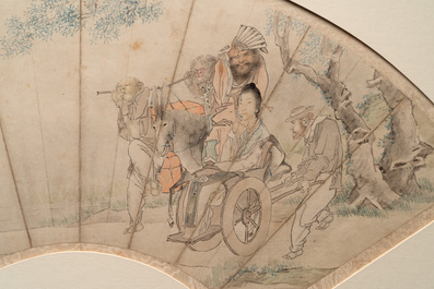 A Chinese fan with folk tale, ink and colour on paper, 19th C.