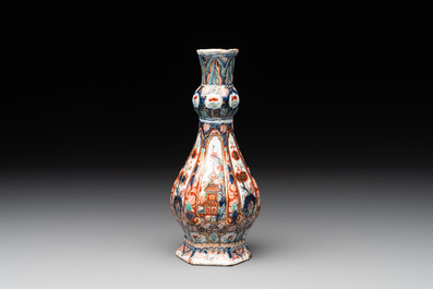 A polychrome Dutch Delft petit feu vase, 18th C.