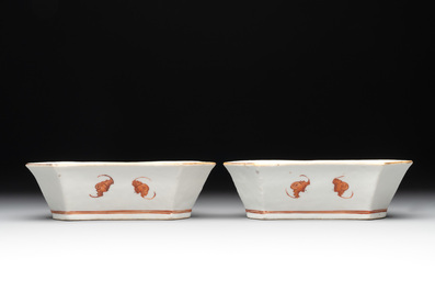 A Chinese famille rose nine-piece sweetmeat or rice table set, Tongzhi mark, 19th C.