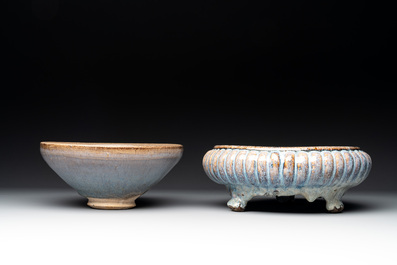 A Chinese Jun-glazed bowl and a narcissus basin, Ming/Qing