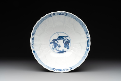 A Chinese blue and white 'playing boys' bowl, Chenghua mark, Kangxi