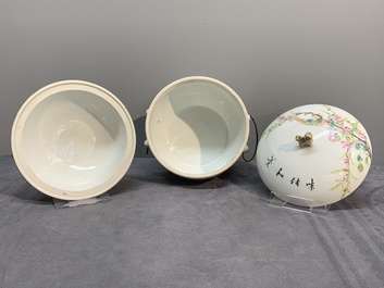 A varied collection of seven Chinese famille rose, verte and monochrome wares, 19th C.