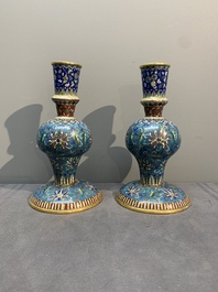 A pair of Chinese cloisonn&eacute; 'ganglu ping' or holy water vases, 18/19th C.