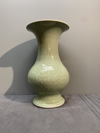 A Chinese incised celadon-glazed 'chilong' vase, Kangxi