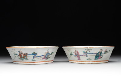 A Chinese famille rose nine-piece sweetmeat or rice table set, Tongzhi mark, 19th C.