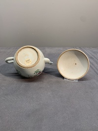 A varied collection of seven Chinese famille rose, verte and monochrome wares, 19th C.