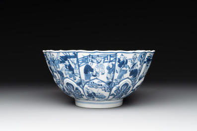 A Chinese blue and white 'playing boys' bowl, Chenghua mark, Kangxi