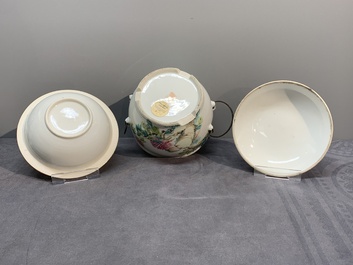 A varied collection of seven Chinese famille rose, verte and monochrome wares, 19th C.