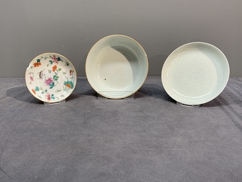 A varied collection of seven Chinese famille rose, verte and monochrome wares, 19th C.