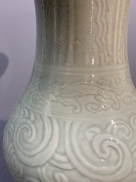 A Chinese incised celadon-glazed 'chilong' vase, Kangxi