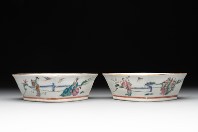 A Chinese famille rose nine-piece sweetmeat or rice table set, Tongzhi mark, 19th C.