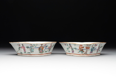 A Chinese famille rose nine-piece sweetmeat or rice table set, Tongzhi mark, 19th C.