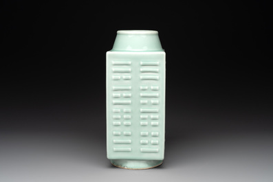 A Chinese celadon-glazed 'trigrams' 'cong' vase, Guangxu mark and of the period