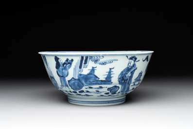 A Chinese blue and white 'immortals' bowl, Yongzheng/Qianlong