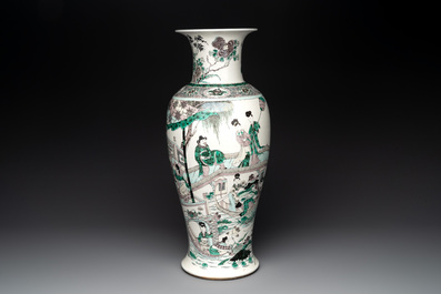 A large Chinese verte biscuit vase with narrative design, Kangxi mark, 19th C.
