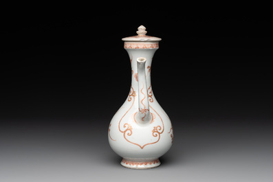 A Chinese iron-red and gilt-decorated ewer with floral design, Kangxi