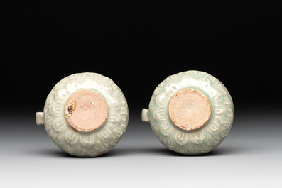 A pair of Chinese Longquan celadon bird feeders, Song
