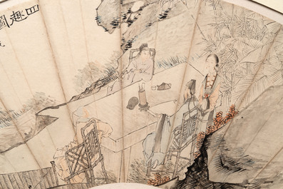 A Chinese fan, ink and colour on paper, signed Zhang Zhiying 張志瀛, 19th C.
