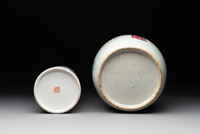 A Chinese famille rose 'Wu Shuang Pu' jar and a reticulated hat stand, 19th C.