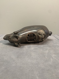 Two Chinese bronze buffalo-form vessels and covers, 'xizun 犧尊', Ming