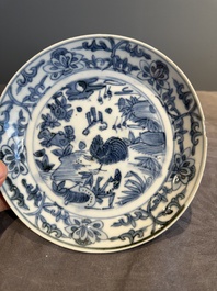 RETURNED 10/12/24 Five Chinese Swatow blue and white 'rooster' plates, Ming