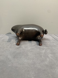 Two Chinese bronze buffalo-form vessels and covers, 'xizun 犧尊', Ming