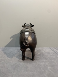 Two Chinese bronze buffalo-form vessels and covers, 'xizun 犧尊', Ming