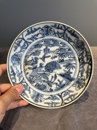 RETURNED 10/12/24 Five Chinese Swatow blue and white 'rooster' plates, Ming