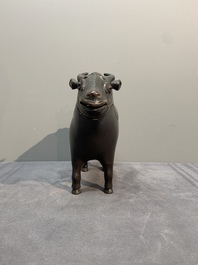 Two Chinese bronze buffalo-form vessels and covers, 'xizun 犧尊', Ming