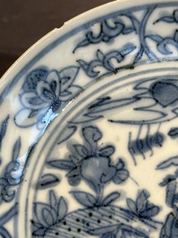 RETURNED 10/12/24 Five Chinese Swatow blue and white 'rooster' plates, Ming