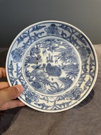 RETURNED 10/12/24 Five Chinese Swatow blue and white 'rooster' plates, Ming