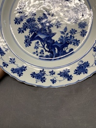 A Chinese blue and white dish with floral design, Kangxi mark and of the period