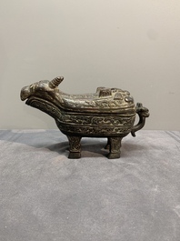 Two Chinese bronze buffalo-form vessels and covers, 'xizun 犧尊', Ming