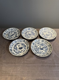 RETURNED 10/12/24 Five Chinese Swatow blue and white 'rooster' plates, Ming