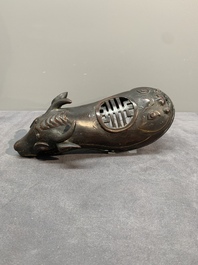 Two Chinese bronze buffalo-form vessels and covers, 'xizun 犧尊', Ming