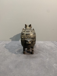 Two Chinese bronze buffalo-form vessels and covers, 'xizun 犧尊', Ming