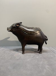 Two Chinese bronze buffalo-form vessels and covers, 'xizun 犧尊', Ming