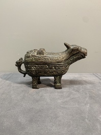 Two Chinese bronze buffalo-form vessels and covers, 'xizun 犧尊', Ming
