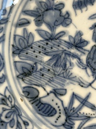 RETURNED 10/12/24 Five Chinese Swatow blue and white 'rooster' plates, Ming
