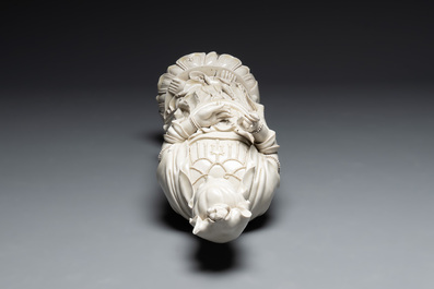 A large Chinese Dehua blanc de Chine Guanyin, He Chaozong and Xuande mark, Republic