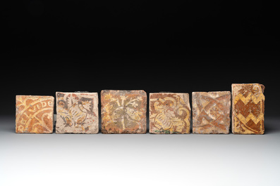 Eleven slip-decorated medieval and post-medieval tiles, France and Flanders, 15/18th C.