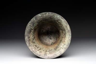 A Chinese archaic bronze ritual wine vessel, 'gu 觚', Western Zhou