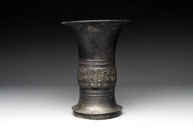 A Chinese archaic bronze ritual wine vessel, 'gu 觚', Western Zhou