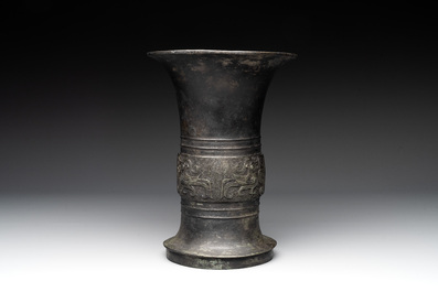 A Chinese archaic bronze ritual wine vessel, 'gu 觚', Western Zhou