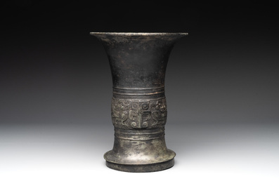 A Chinese archaic bronze ritual wine vessel, 'gu 觚', Western Zhou