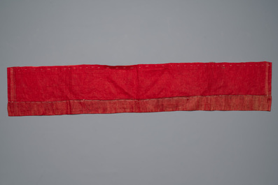 Five Chinese embroidered silk cloths with phoenixes, Buddhist lions and Sanxing, 19/20th C.